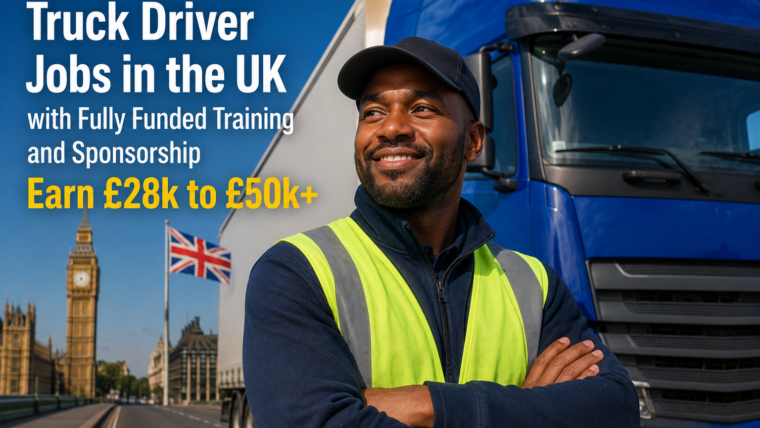 Truck Driver Jobs in the UK with Fully Funded Training and Sponsorship – Earn £28k to £50k+